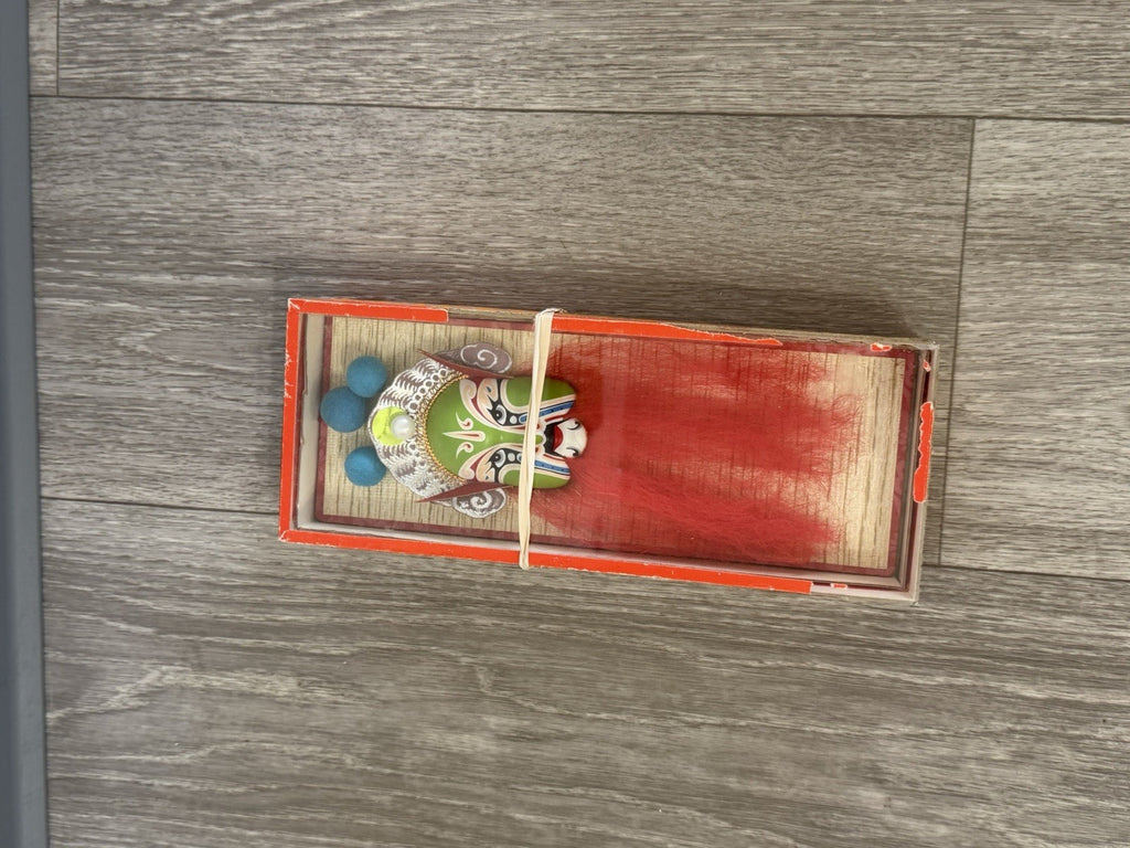 Vintage Chinese Opera Face Painting Miniature Clay Mask Box Tang BROKEN BOX