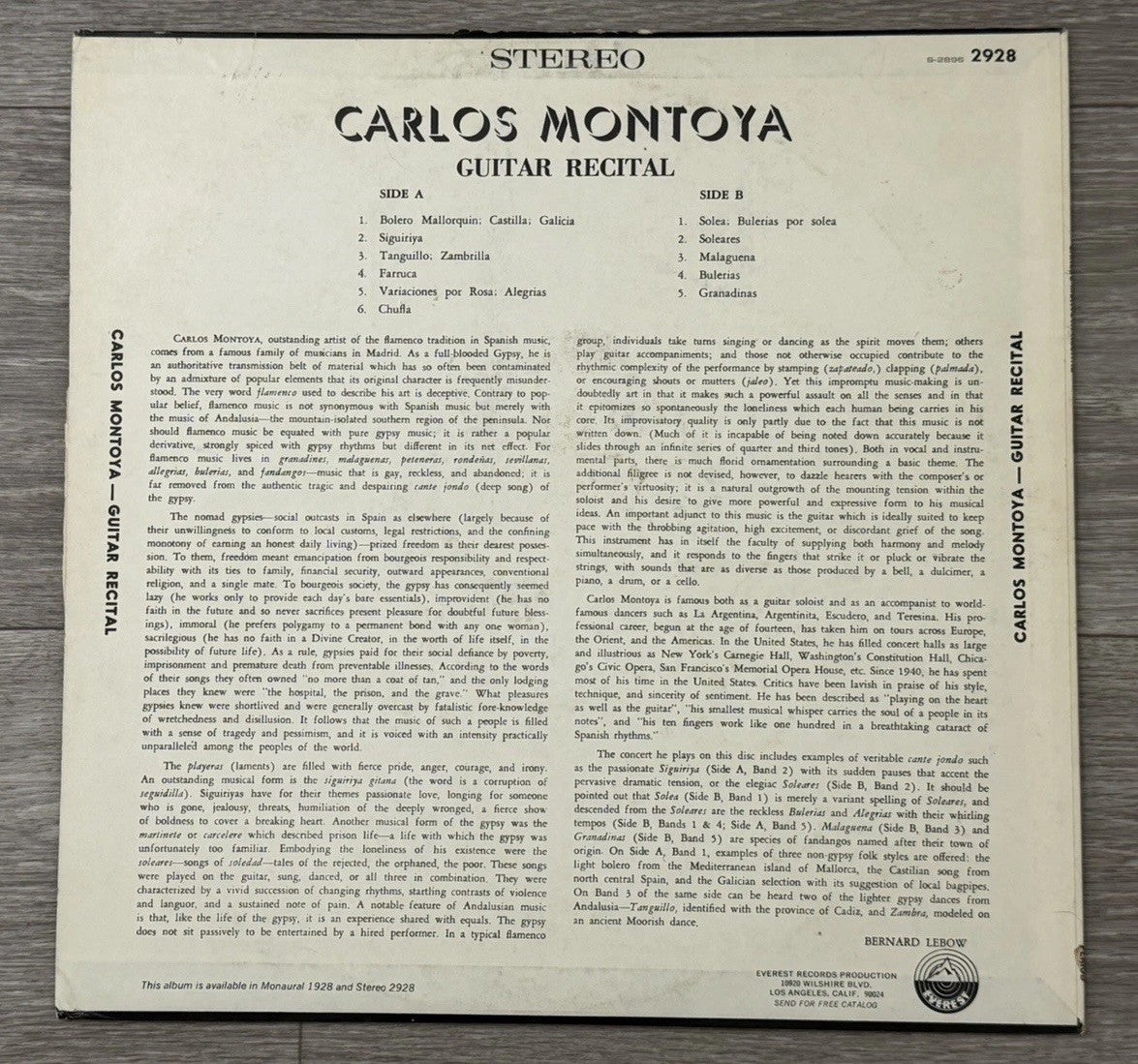 VINTAGE Carlos Montoya "Recital " Vinyl LP S-2896 2928 Stereo Record Album GOOD+