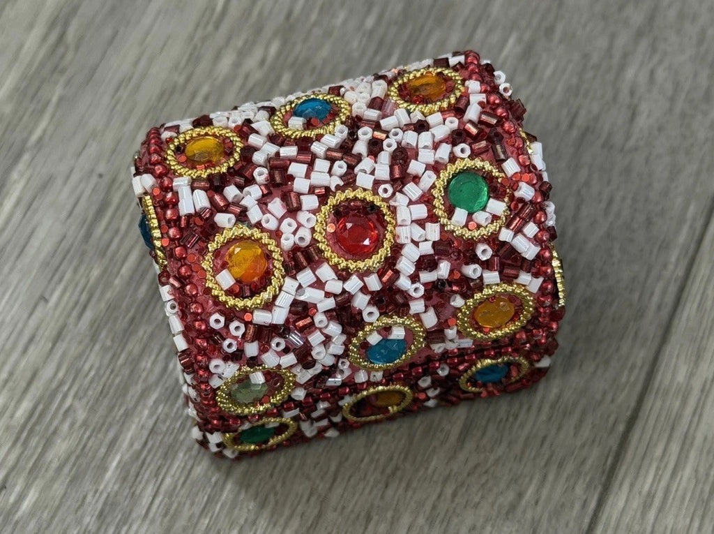 Handcrafted One-of-a-Kind Multi Color Beaded Mini Chest Trinket Gift Box