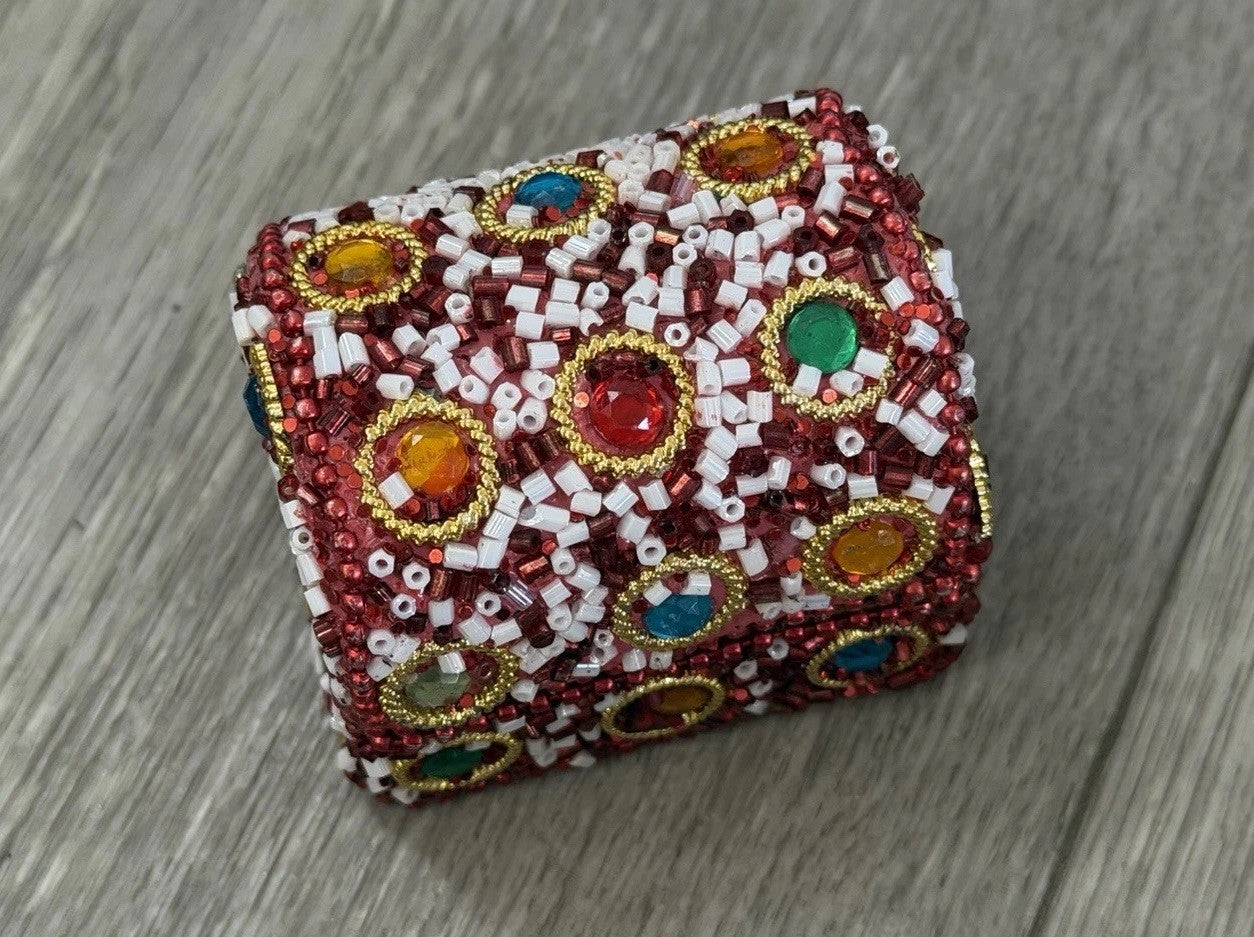 Handcrafted One-of-a-Kind Multi Color Beaded Mini Chest Trinket Gift Box