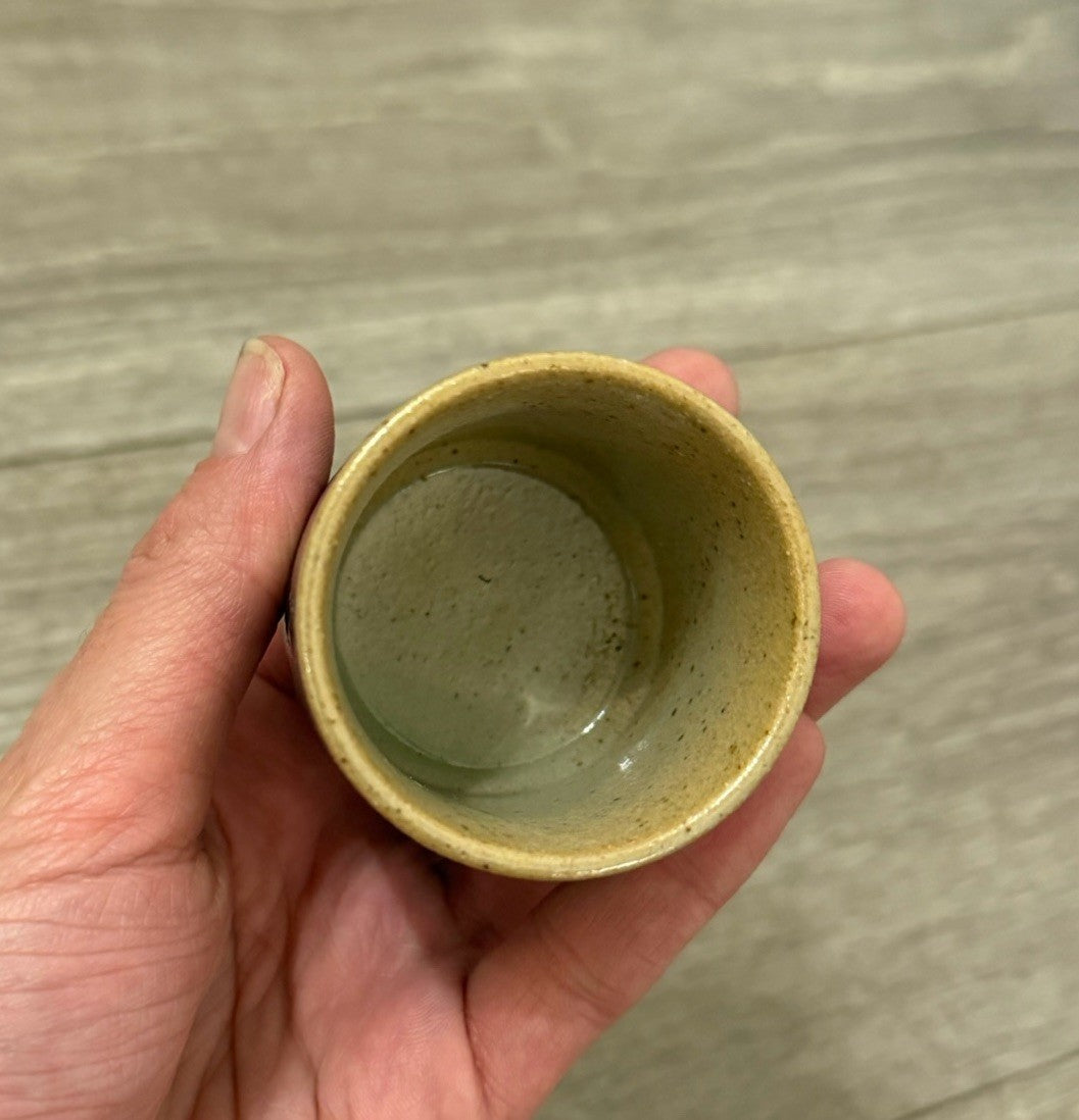 Vintage Japanese Sake Cup Otagiri Original Japan Hand Crafted Brown W/ Lines