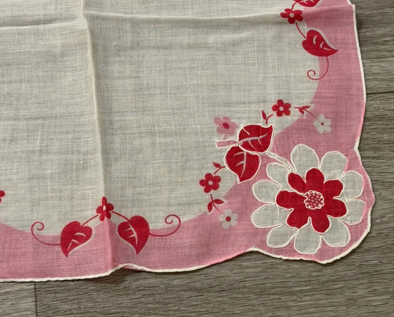 Vintage Pink Flowers Floral Wedding Handkerchief 11.5 X 11.75”