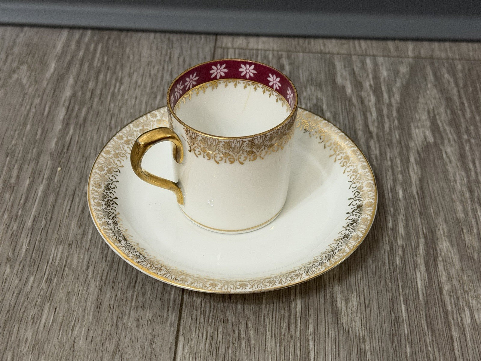 Small Size Antique CT Altwasser Germany Porcelain Tea Cup & Saucer Set Gold Trim