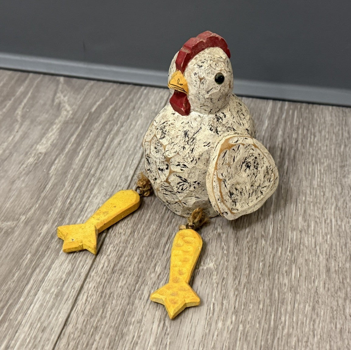 Vintage Wooden Chicken Shelf Sitter With Dangle Feet Cute Country Kitchen Decor