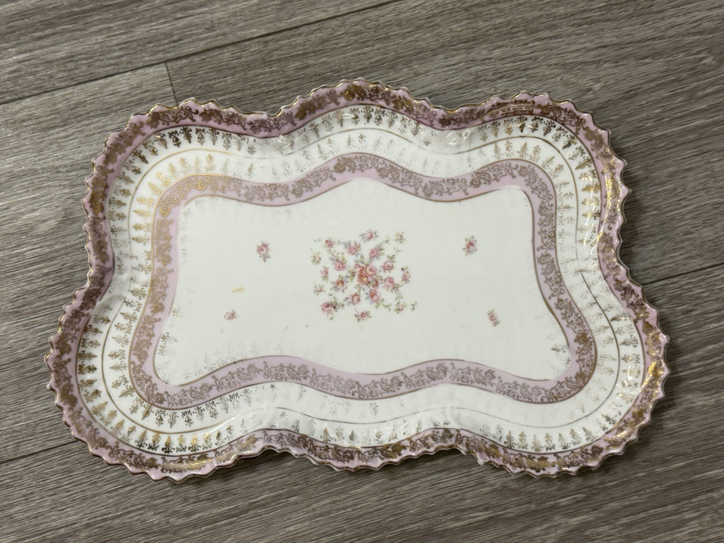 Victoria Carlsbad Austria Dresser Vanity Tray Floral Butterfly Shape Pinks