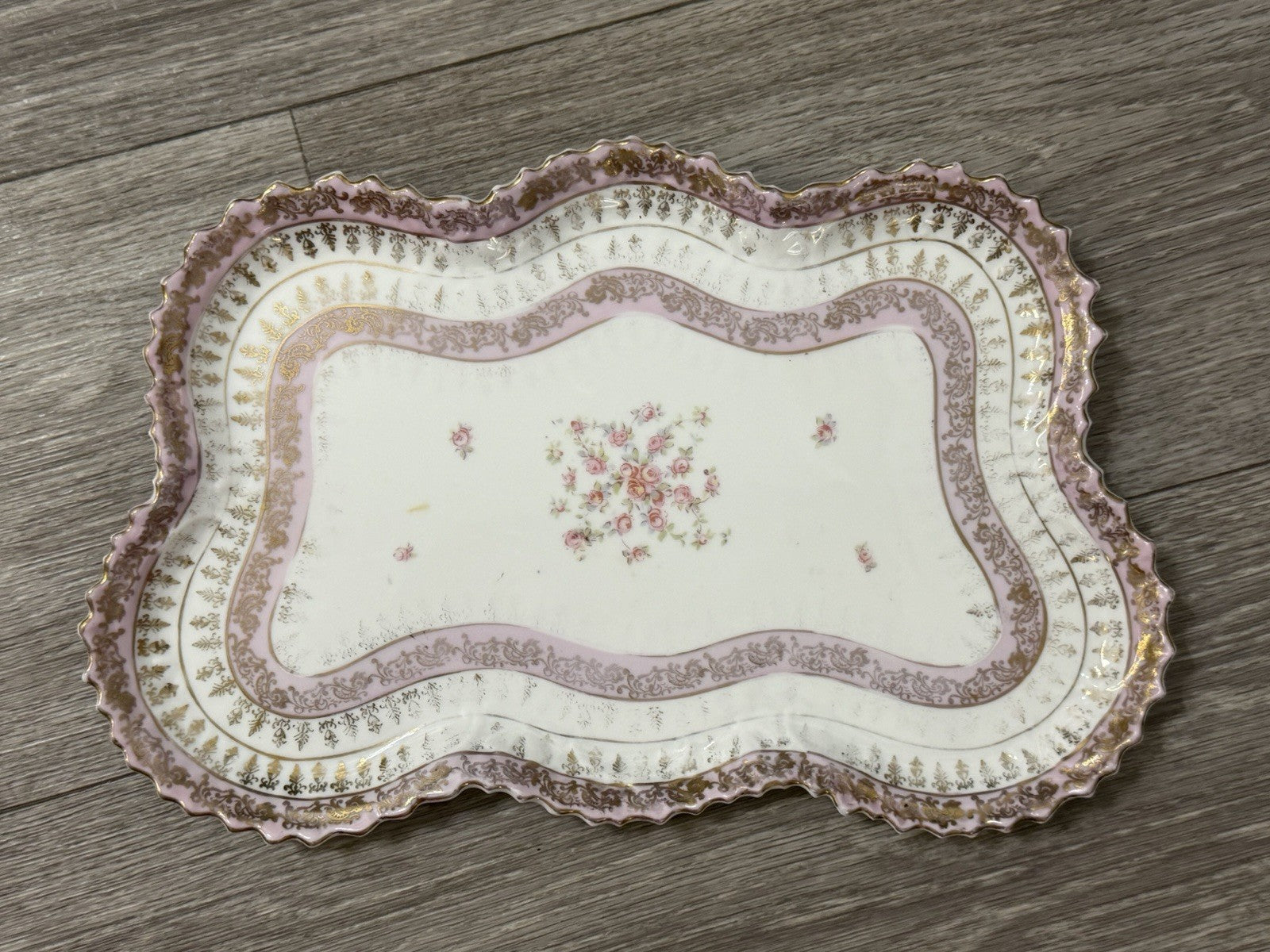 Victoria Carlsbad Austria Dresser Vanity Tray Floral Butterfly Shape Pinks