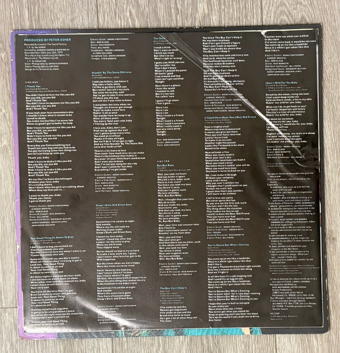 Bonnie Raitt The Glow HS-3369, Vintage Vinyl, VG / G+