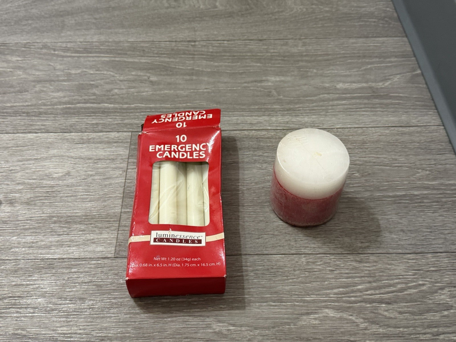 Luminessence Household Emergency Box Of Candles (incomplete) & Red/White Candle