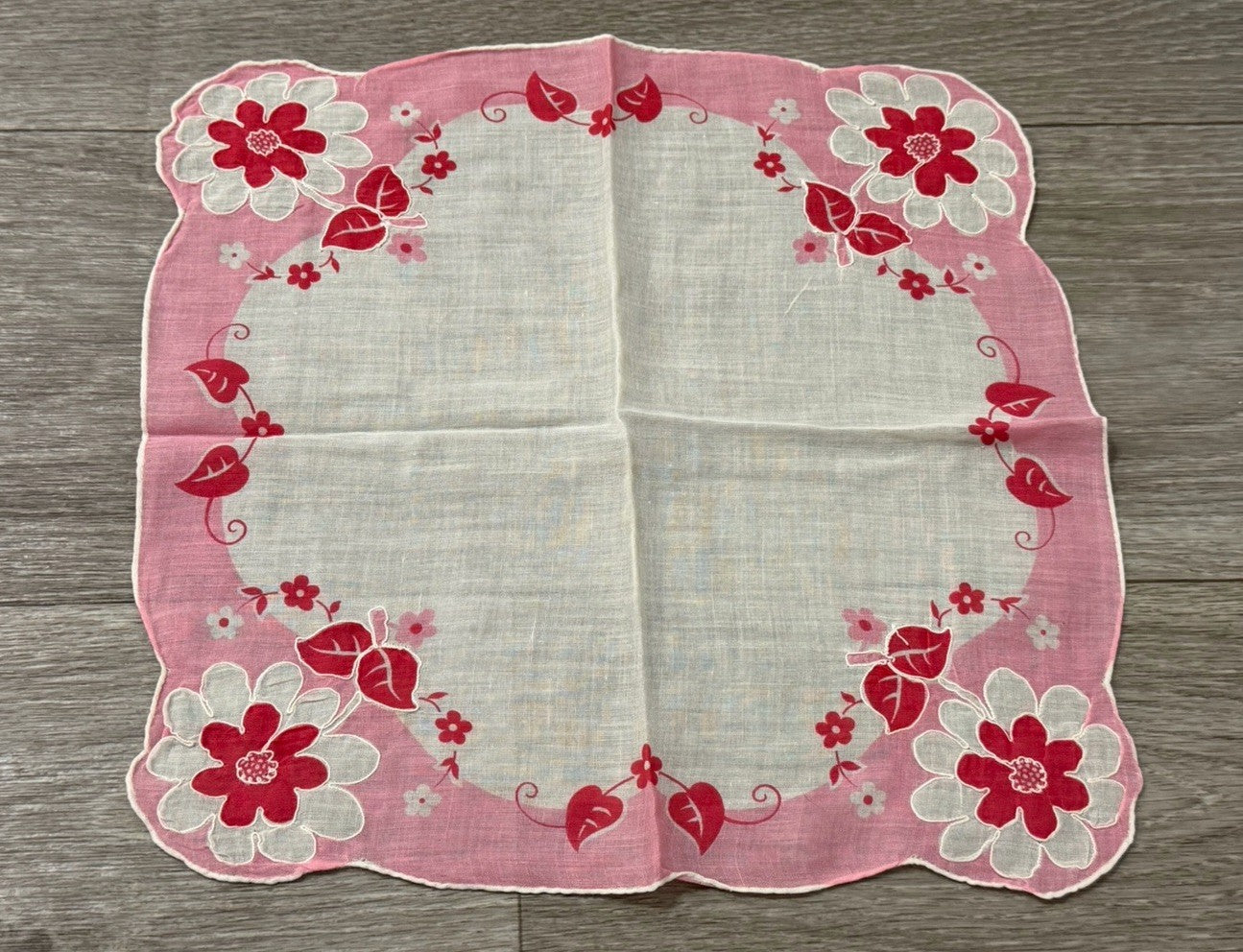 Vintage Pink Flowers Floral Wedding Handkerchief 11.5 X 11.75”