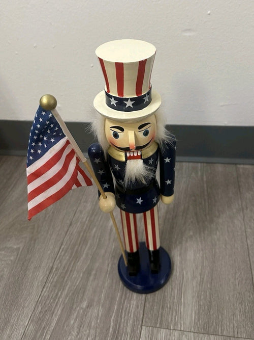 Americana Stars & Stripes Nutcracker Red White & Blue American Flag 14 3/4” EUC