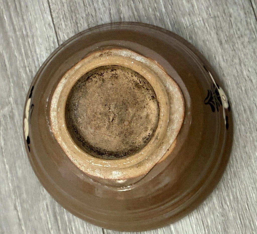 Vintage Japanese Retro Floral Bowl Ceramic Serving Bowl Brown READ