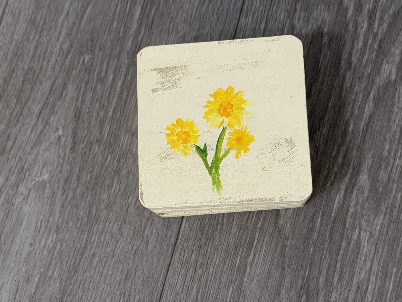 Handmade Spring Flowers Wooden Coasters Set of 4 Limited Edition Cottagecore