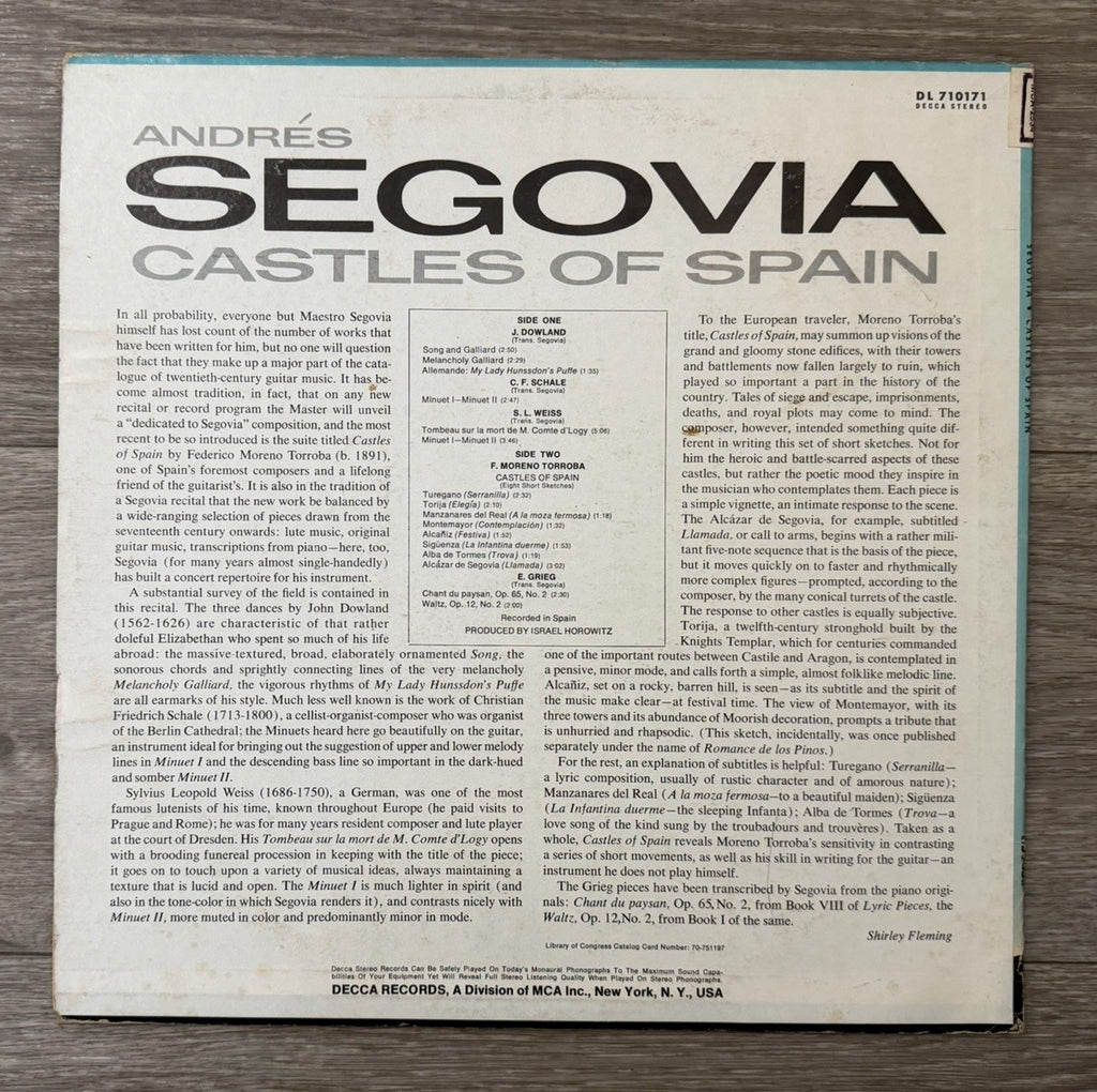 Andres Segovia: Castles of Spain -MCA-2534 Moreno Torroba Stereo DL 710171 Decca