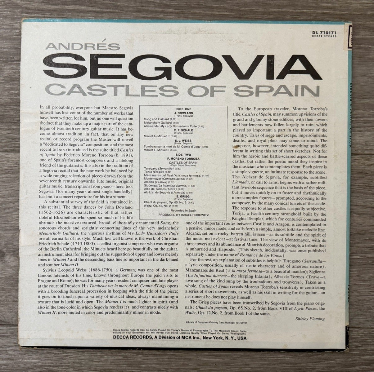 Andres Segovia: Castles of Spain -MCA-2534 Moreno Torroba Stereo DL 710171 Decca