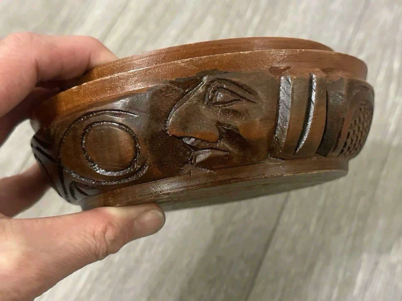 Republic De Honduras Vintage Hand Carved Wood Coin Ashtray 