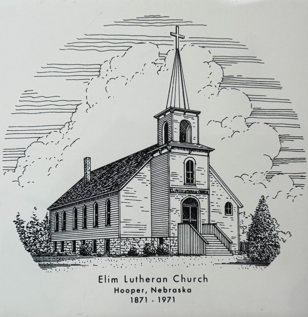 Elim Lutheran Church Hooper, Nebraska 1871-1971 Black & White Tile Trivet Cork