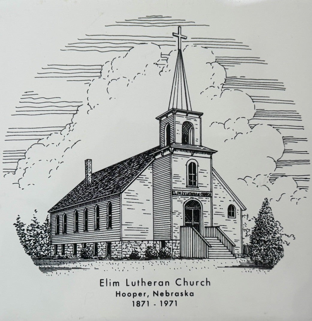 Elim Lutheran Church Hooper, Nebraska 1871-1971 Black & White Tile Trivet Cork