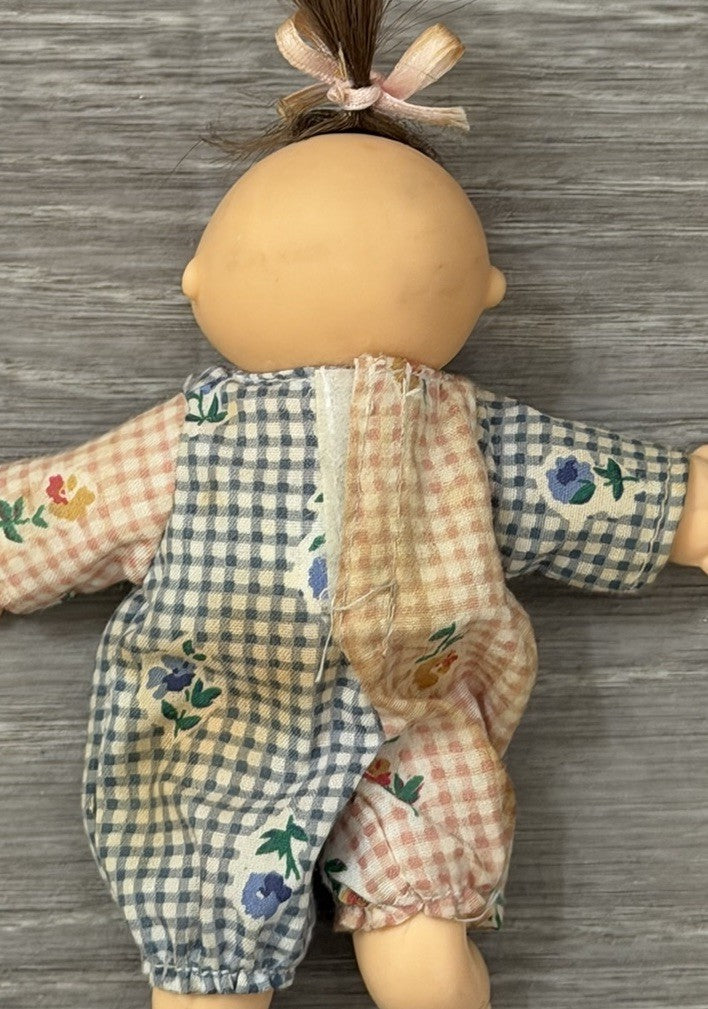 Cabbage Patch 1995 Vintage Mini Figure Doll Brown Hair Plaid Jumper Needs TLC