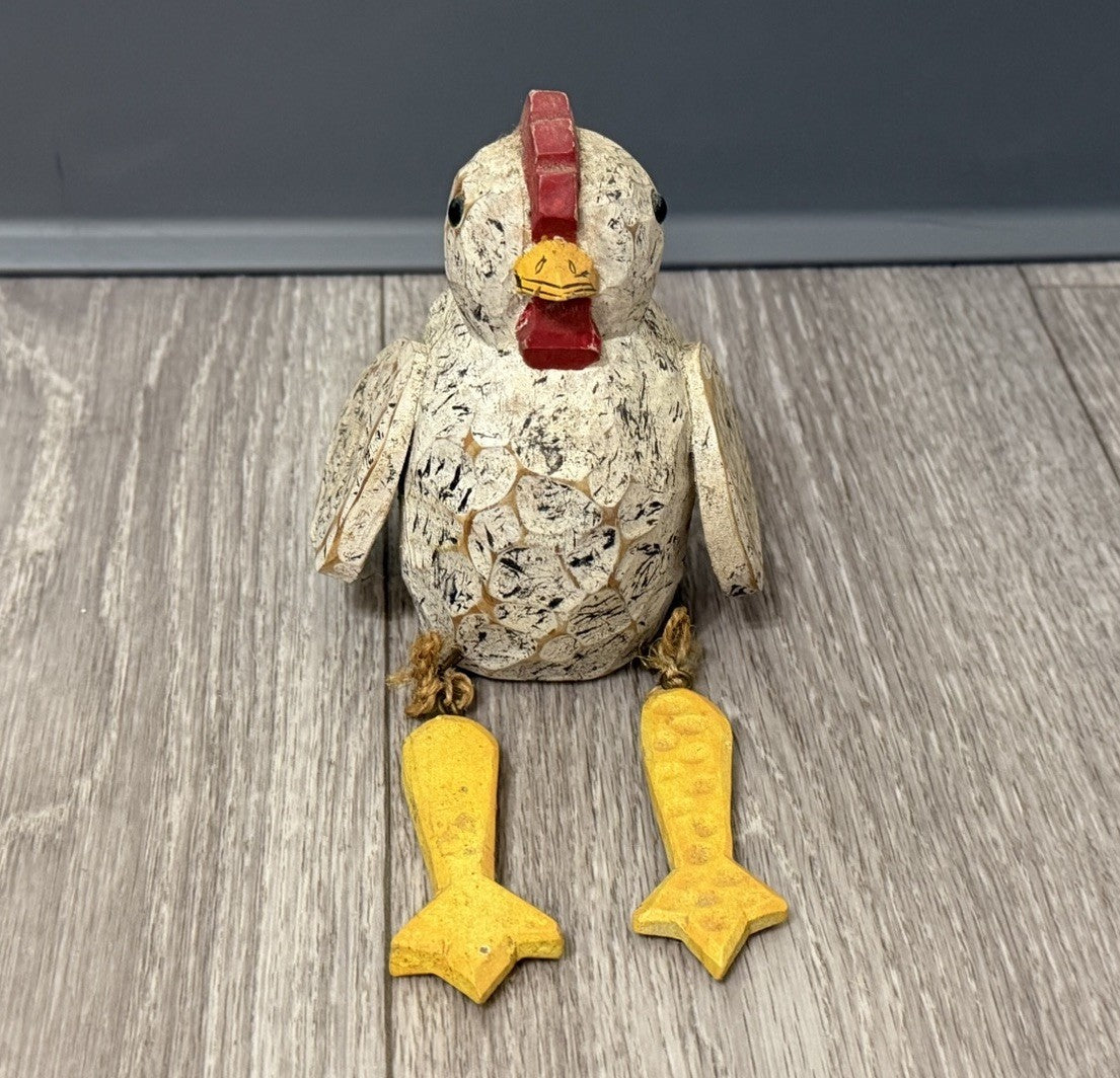 Vintage Wooden Chicken Shelf Sitter With Dangle Feet Cute Country Kitchen Decor