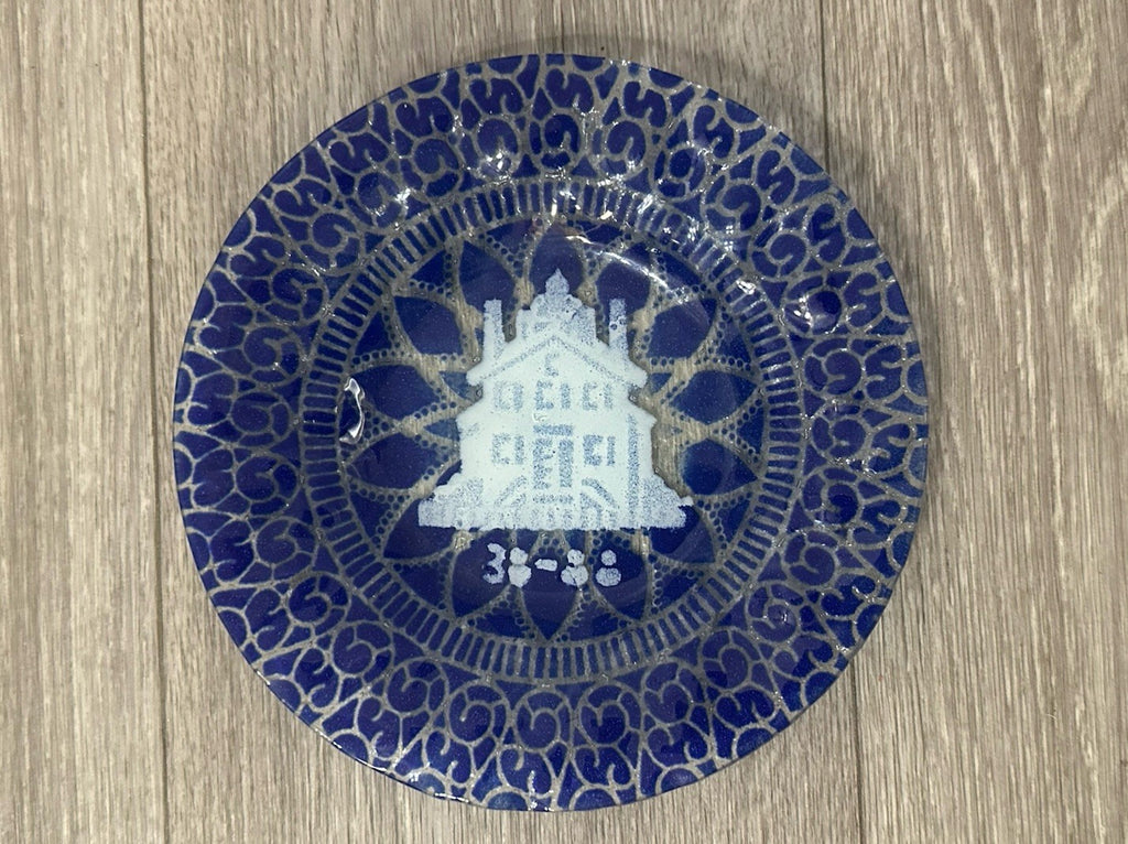 SYDENSTRICKER FUSED ART GLASS HOUSE HOME 38-88 PLATE DISH BLUE