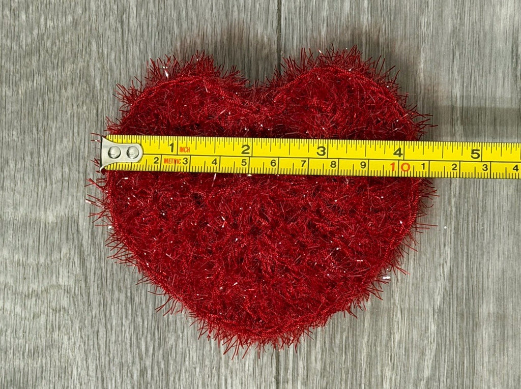 Dish Scrubber - Red Sparkle Heart Shape Non-Scratch Reusable for Kitchen Scrubby
