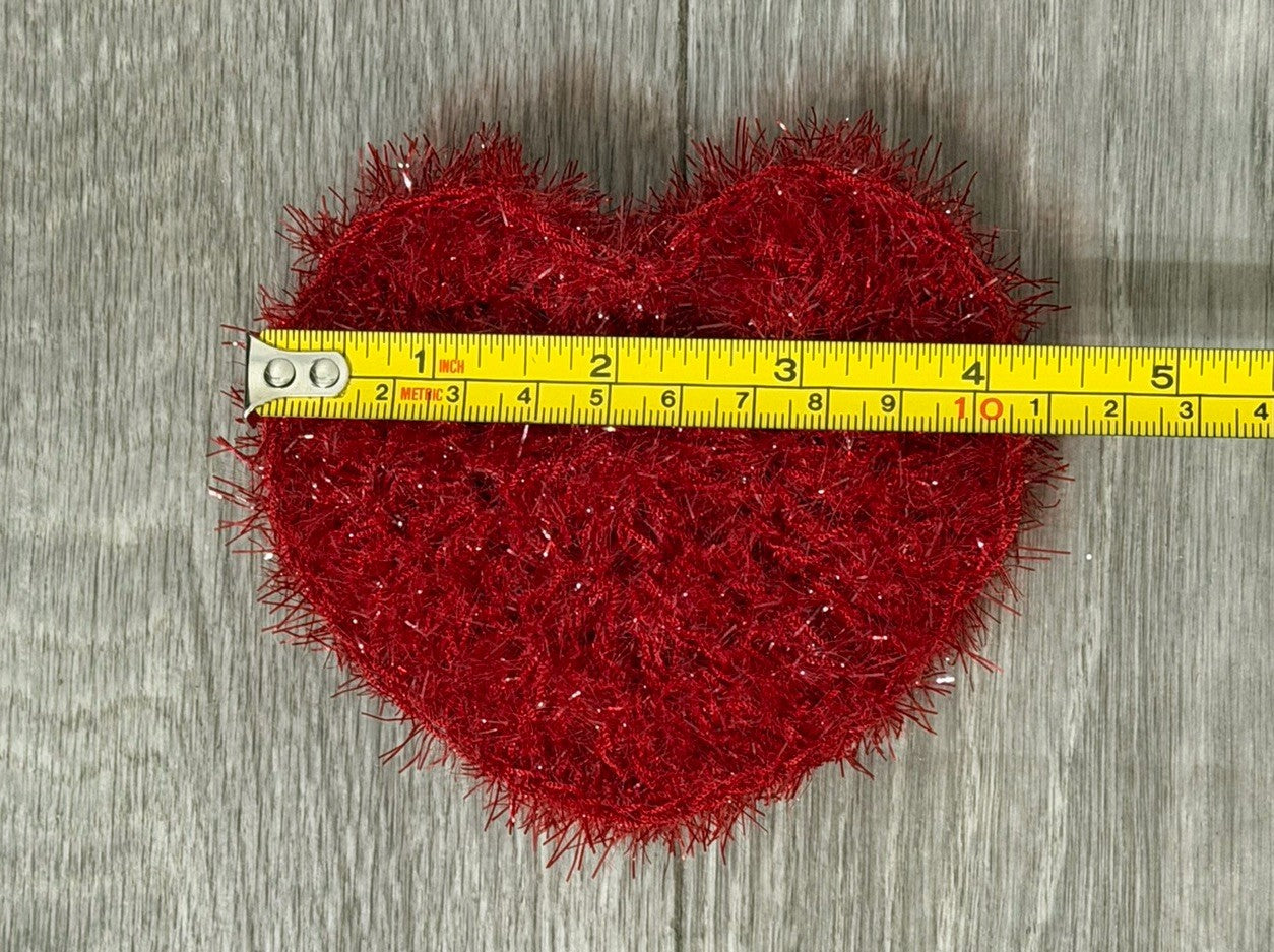 Dish Scrubber - Red Sparkle Heart Shape Non-Scratch Reusable for Kitchen Scrubby