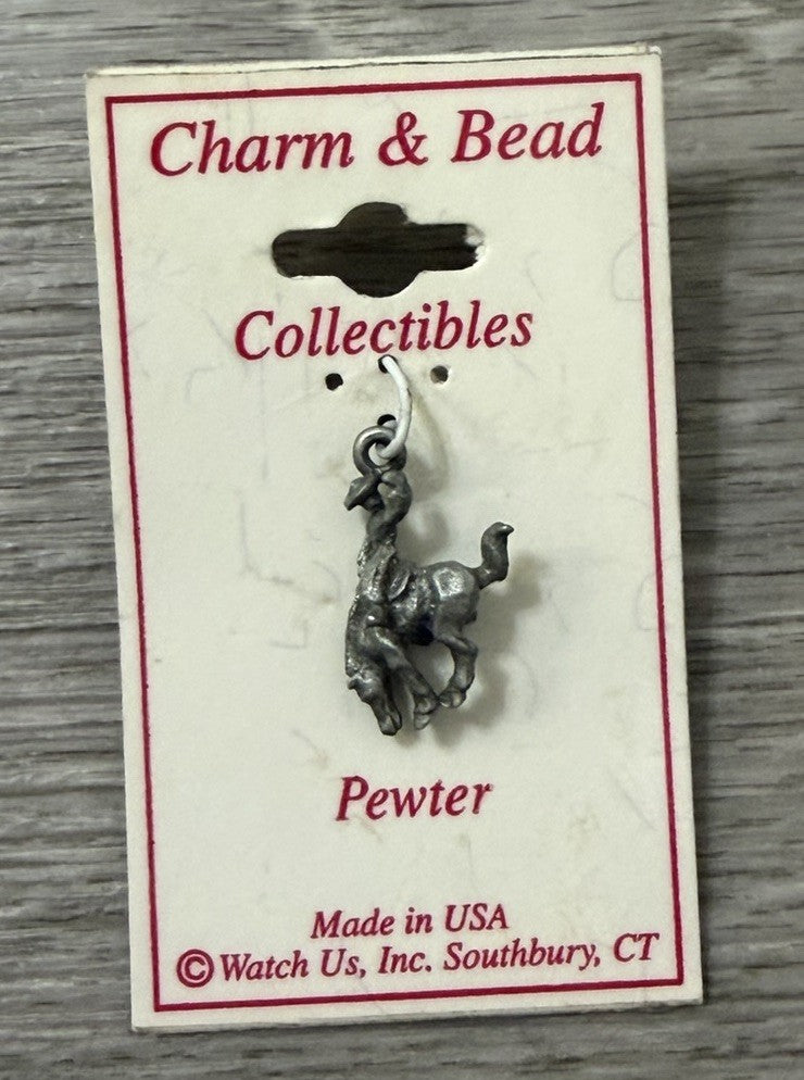 NEW Vintage Pewter Charm Cowboy And Horse Western