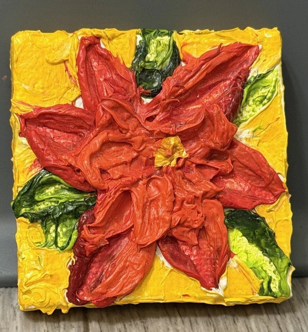 ‘Pointsettia’ Christmas Mini Oil Painting Magnet By Paris Wyatt Llanso 2x2”