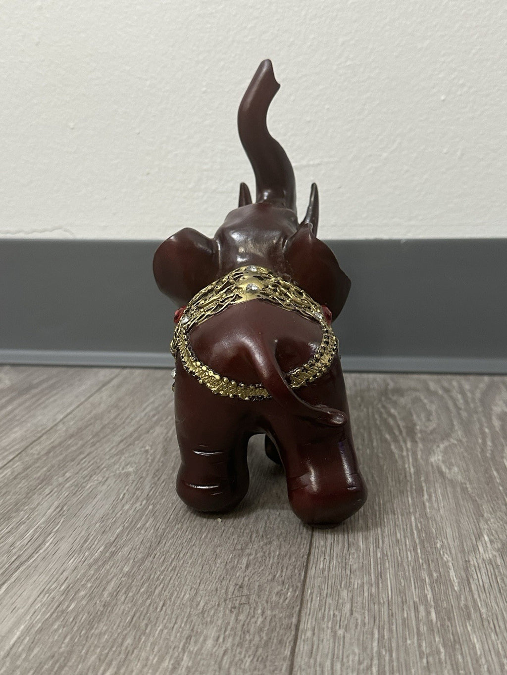 Ornate Decorative Elephant Figurine Red Resin with Gold Accents - Missing 1 Gem