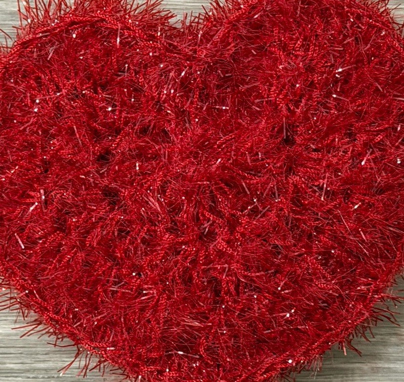 Dish Scrubber - Red Sparkle Heart Shape Non-Scratch Reusable for Kitchen Scrubby