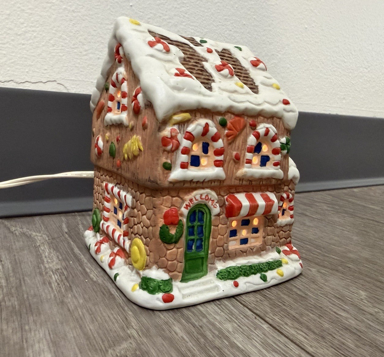 Vintage Porcelain Christmas Light Up Holiday House Decoration - Works
