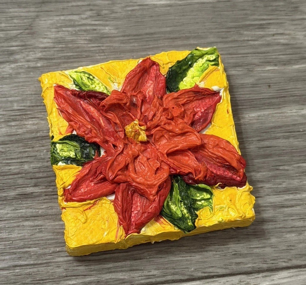 ‘Pointsettia’ Christmas Mini Oil Painting Magnet By Paris Wyatt Llanso 2x2”
