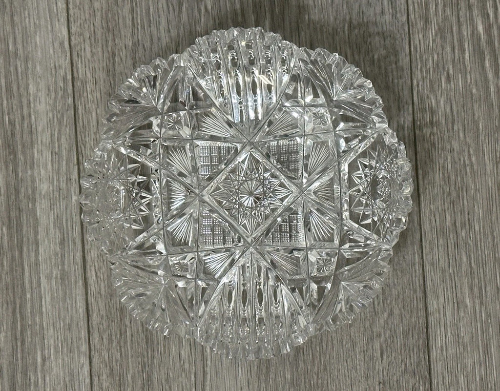 VNT Brilliant Cut Crystal Sawtooth Edge Low Bowl 6” -  Geometric Pattern