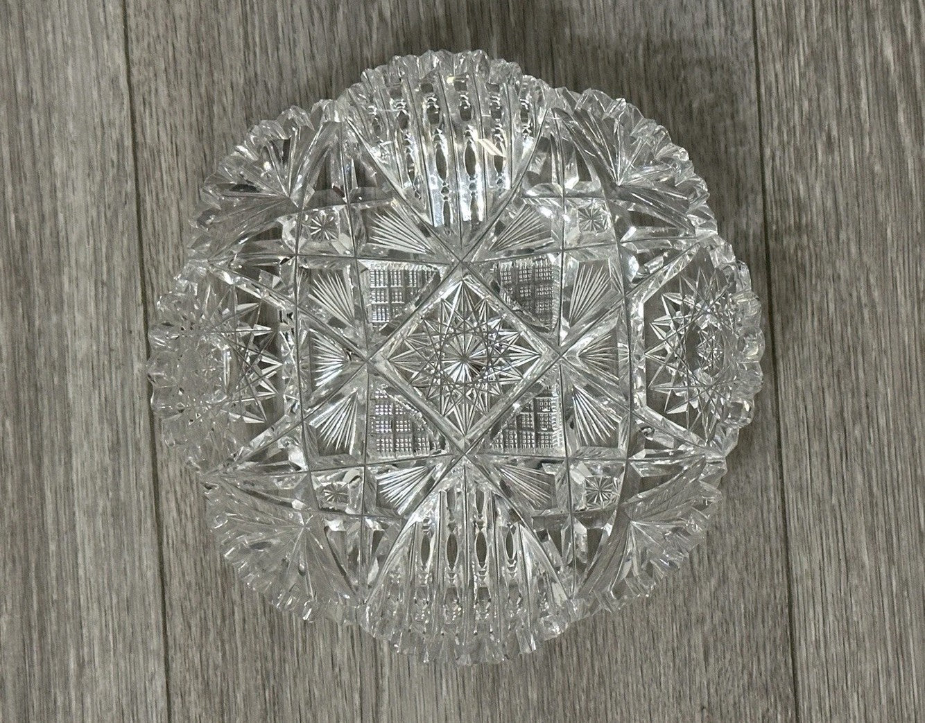VNT Brilliant Cut Crystal Sawtooth Edge Low Bowl 6” -  Geometric Pattern