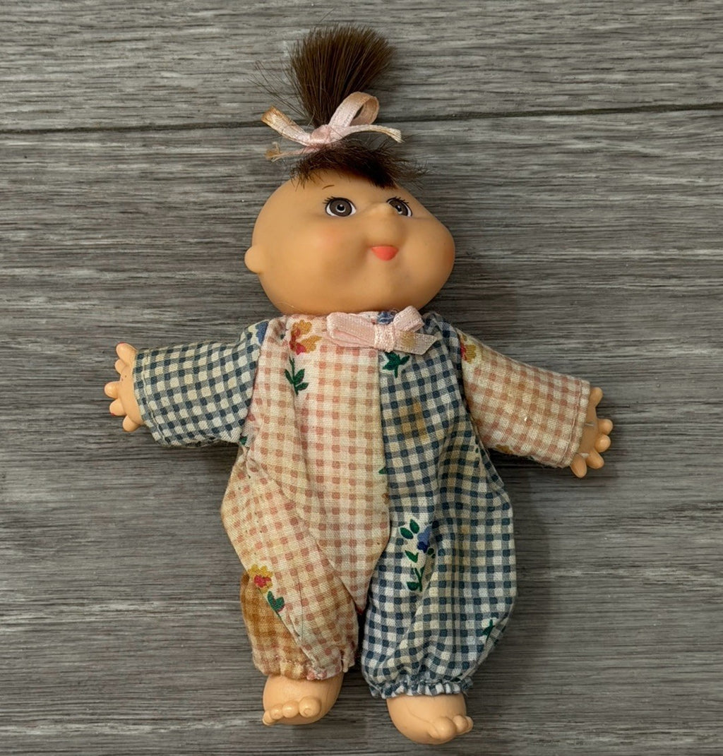 Cabbage Patch 1995 Vintage Mini Figure Doll Brown Hair Plaid Jumper Needs TLC