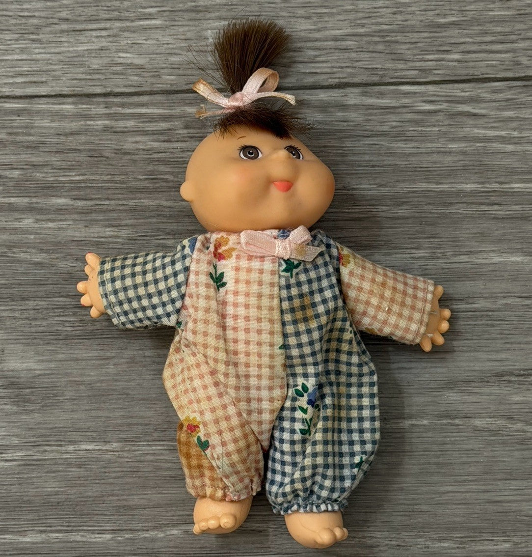 Cabbage Patch 1995 Vintage Mini Figure Doll Brown Hair Plaid Jumper Needs TLC