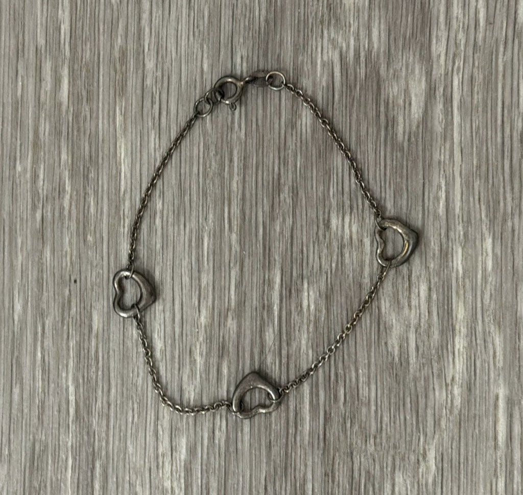 Italian 3 Heart Cable Chain Bracelet Sterling Silver 925 Made In Italy Tarnished