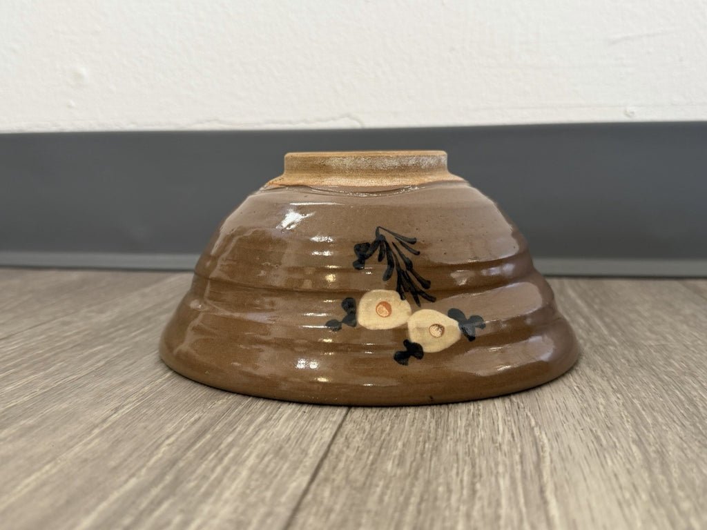 Vintage Japanese Retro Floral Bowl Ceramic Serving Bowl Brown READ