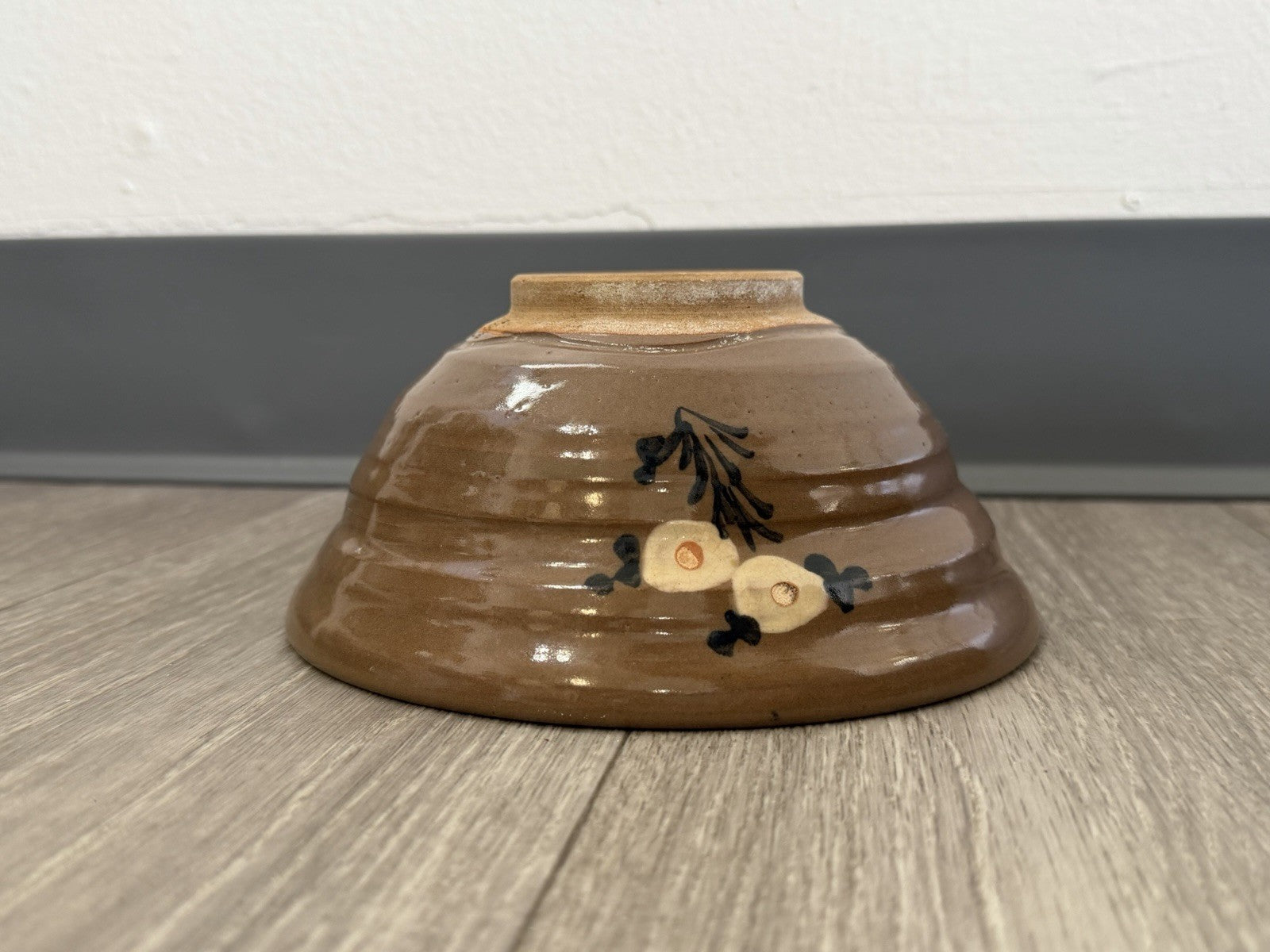 Vintage Japanese Retro Floral Bowl Ceramic Serving Bowl Brown READ