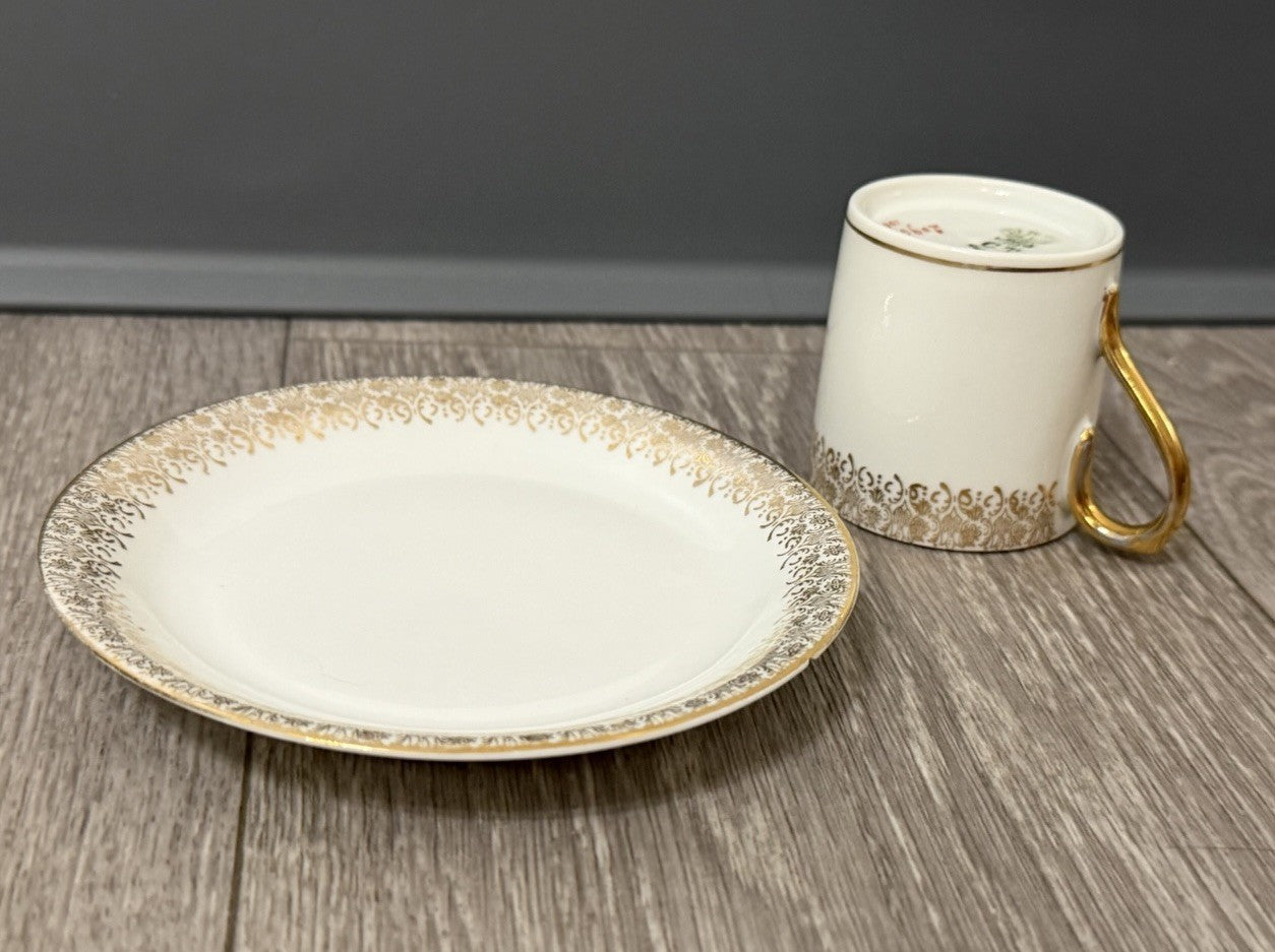 Small Size Antique CT Altwasser Germany Porcelain Tea Cup & Saucer Set Gold Trim