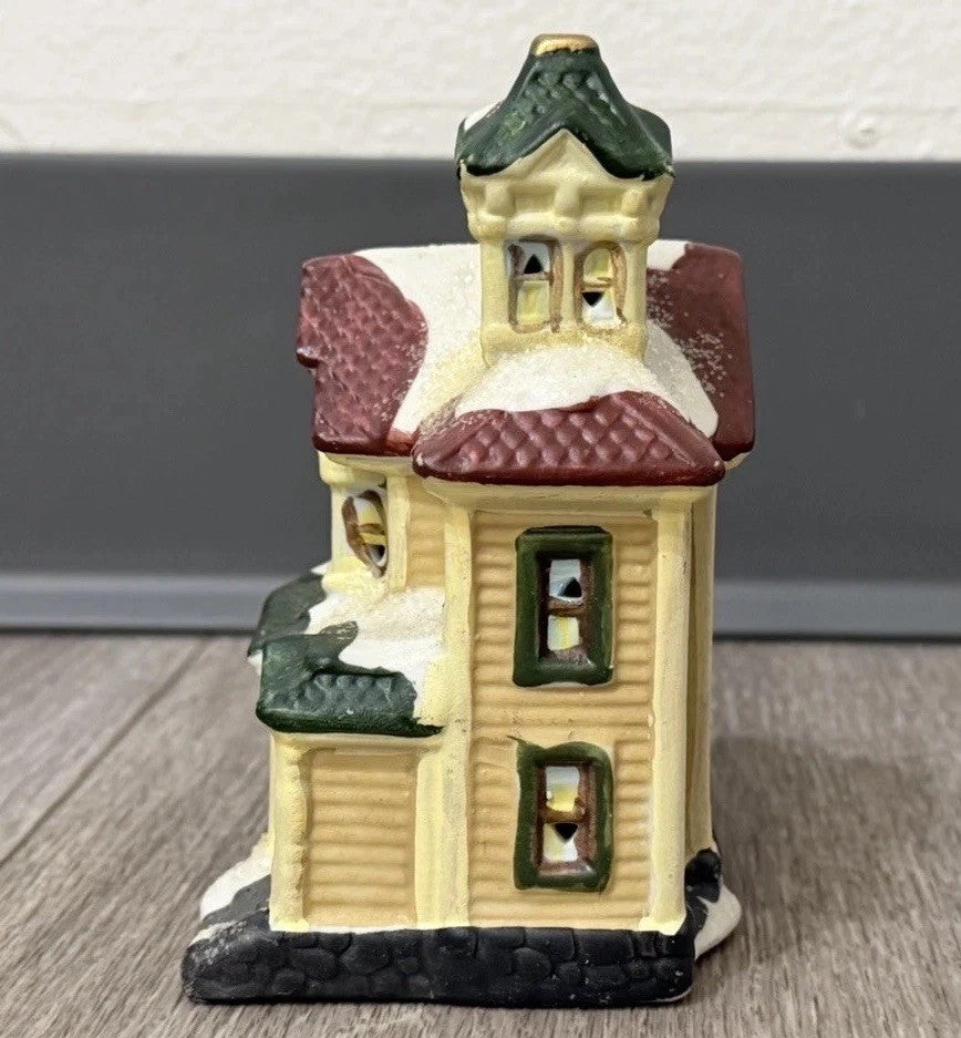 Mini Holiday Time Christmas Village House 3.75” X 4.5” For Tea-light