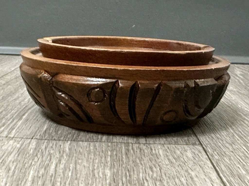 Republic De Honduras Vintage Hand Carved Wood Coin Ashtray 