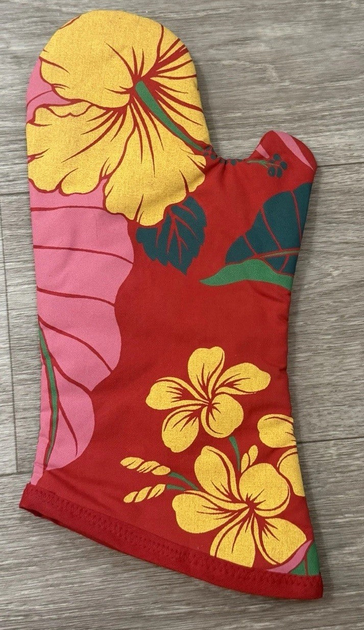 VINTAGE Hawaiian Style Hibiscus Oven Mitt summer BBQ Kitchen Housewarming Gift