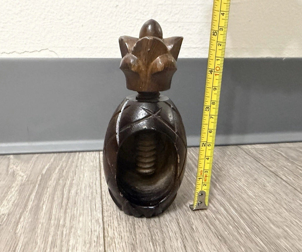 VINTAGE CARVED WOOD PINEAPPLE HAND HELD NUT CRACKER