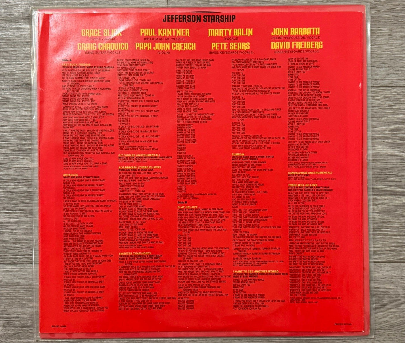 JEFFERSON STARSHIP - Red Octopus (1975) - 12" Vinyl Record LP Good