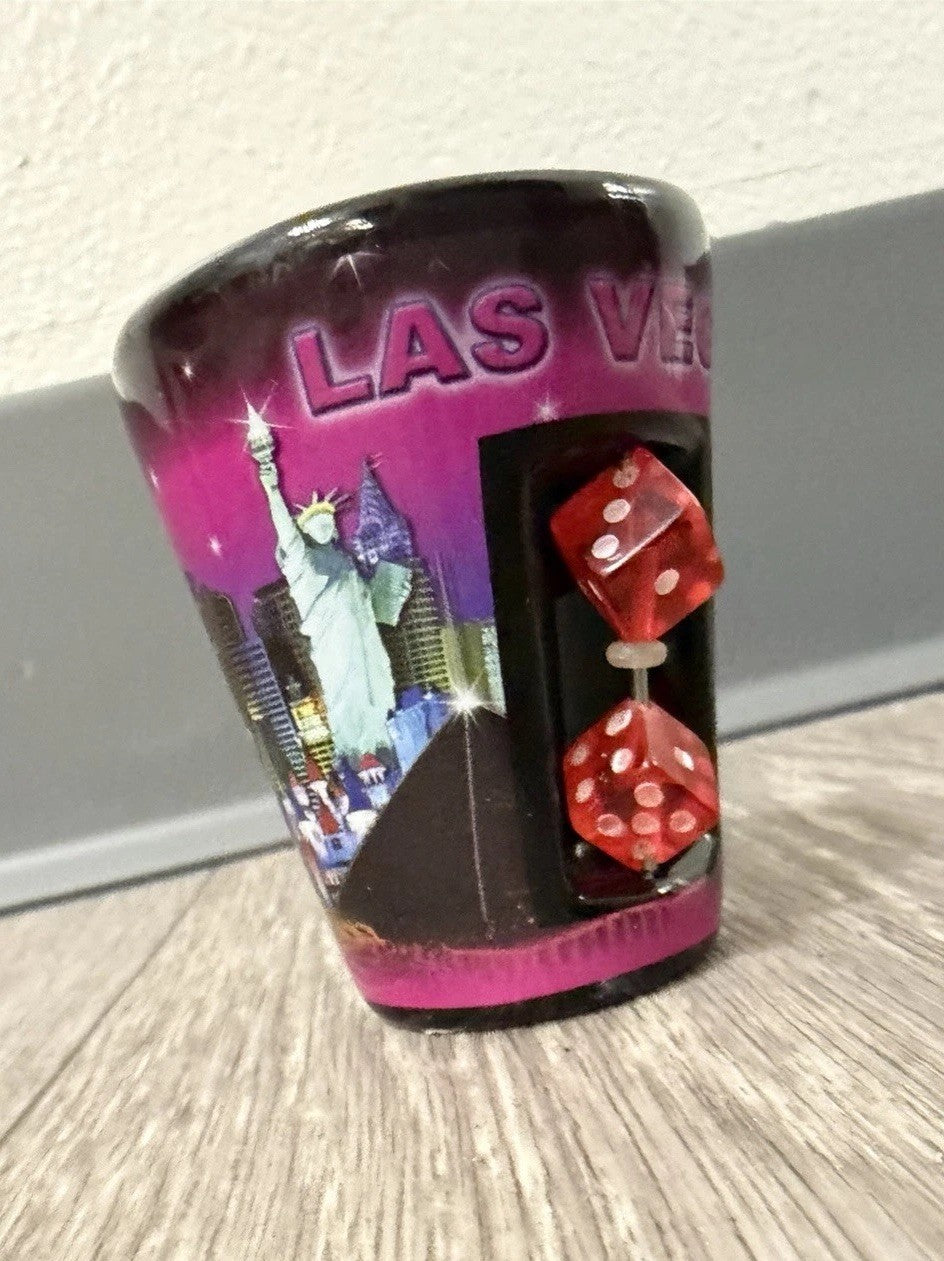 E - Shot Glass - 2.5" Black Las Vegas with inserted Dice