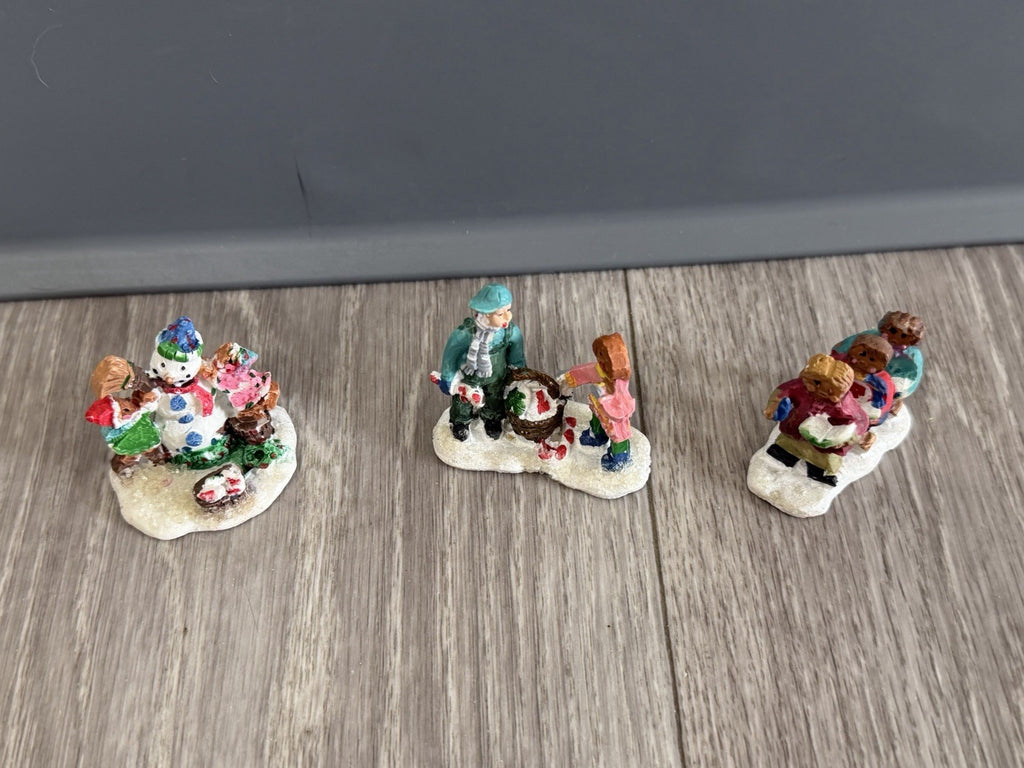 Vintage Christmas Village Gingerbread People Winter Figurines / Lot of 3 Figures