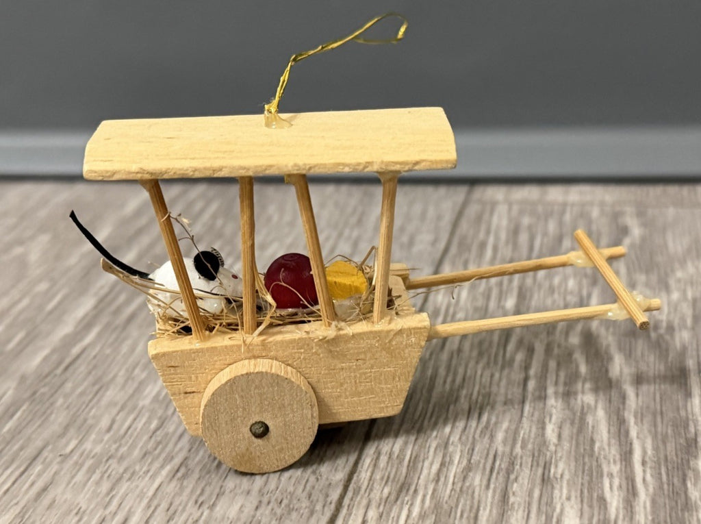 Vintage Pull Cart Christmas Ornament With Mouse Cheese And Apple