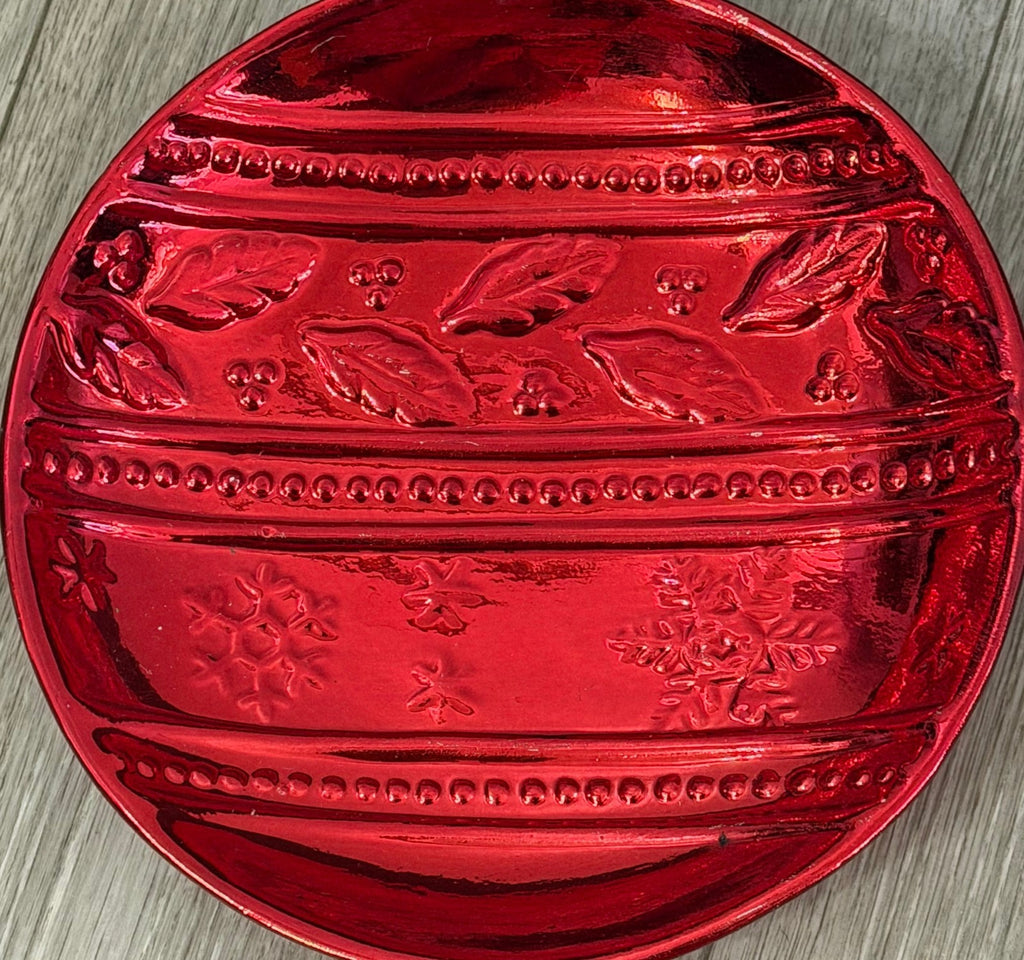 VTG Red Christmas Christmas Ball Ornament Candy Dish K’s Collection 7” Diameter