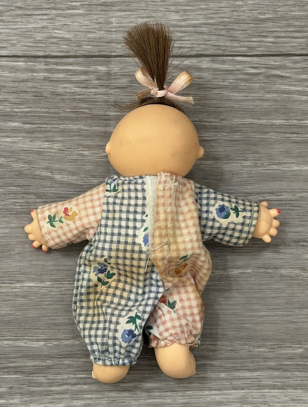 Cabbage Patch 1995 Vintage Mini Figure Doll Brown Hair Plaid Jumper Needs TLC
